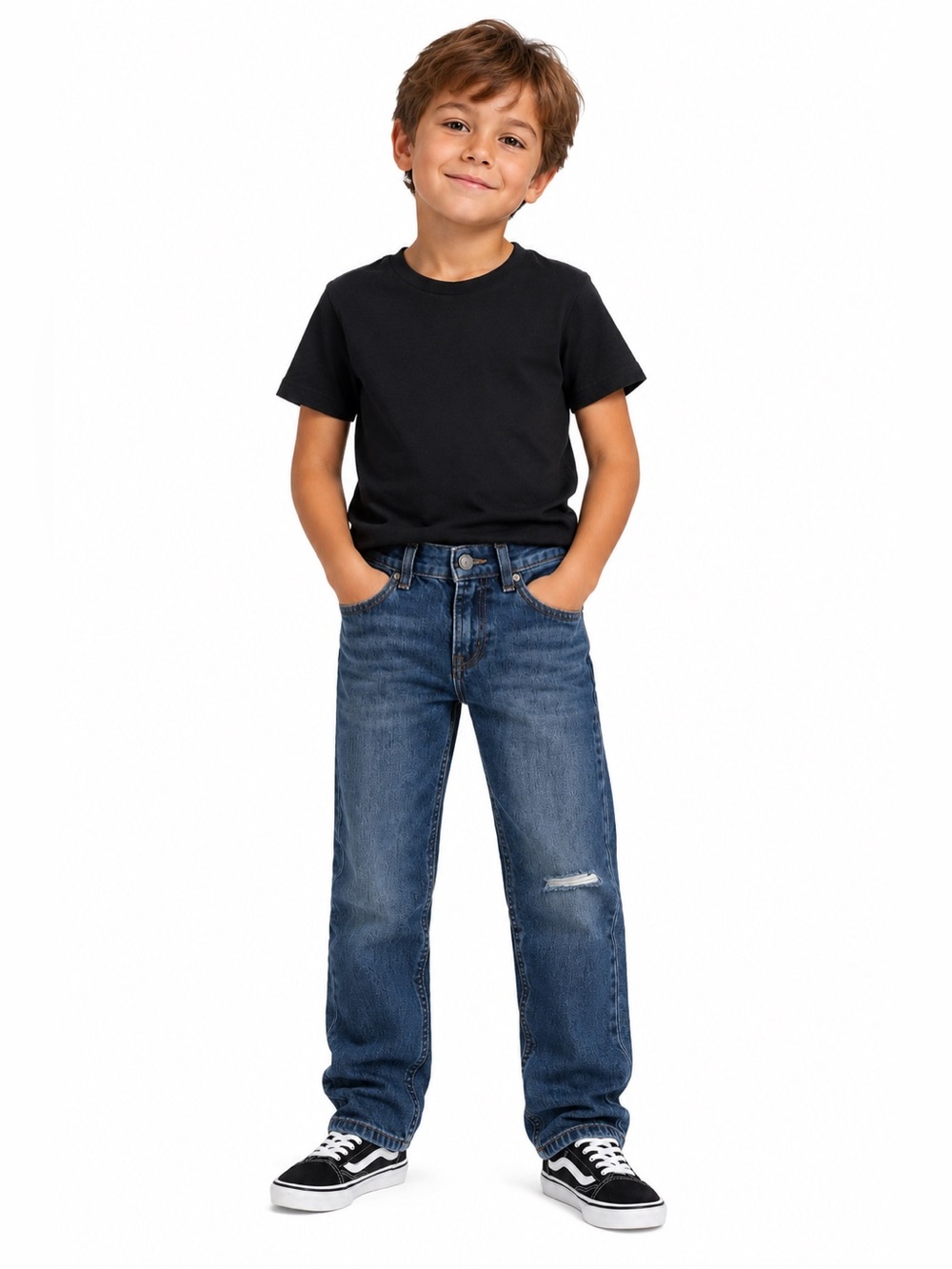 Levi’s 514 Boys Slim Straight Jeans Size 7 Regular Blue Distressed Denim - Picture 1 of 5